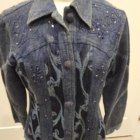 VINTAGE SEQUINED EMBROIDED DENIM JACKET - Picture 3 of 10